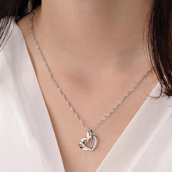 Silver Double Heart Necklace - Picture 2 of 3